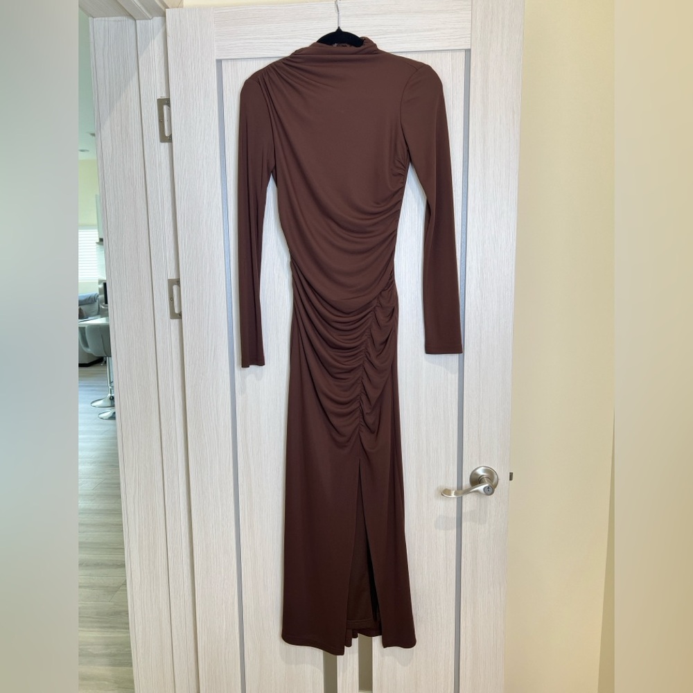 Zara Brown Asymmetrical Ruched Cocktail Dress never worn